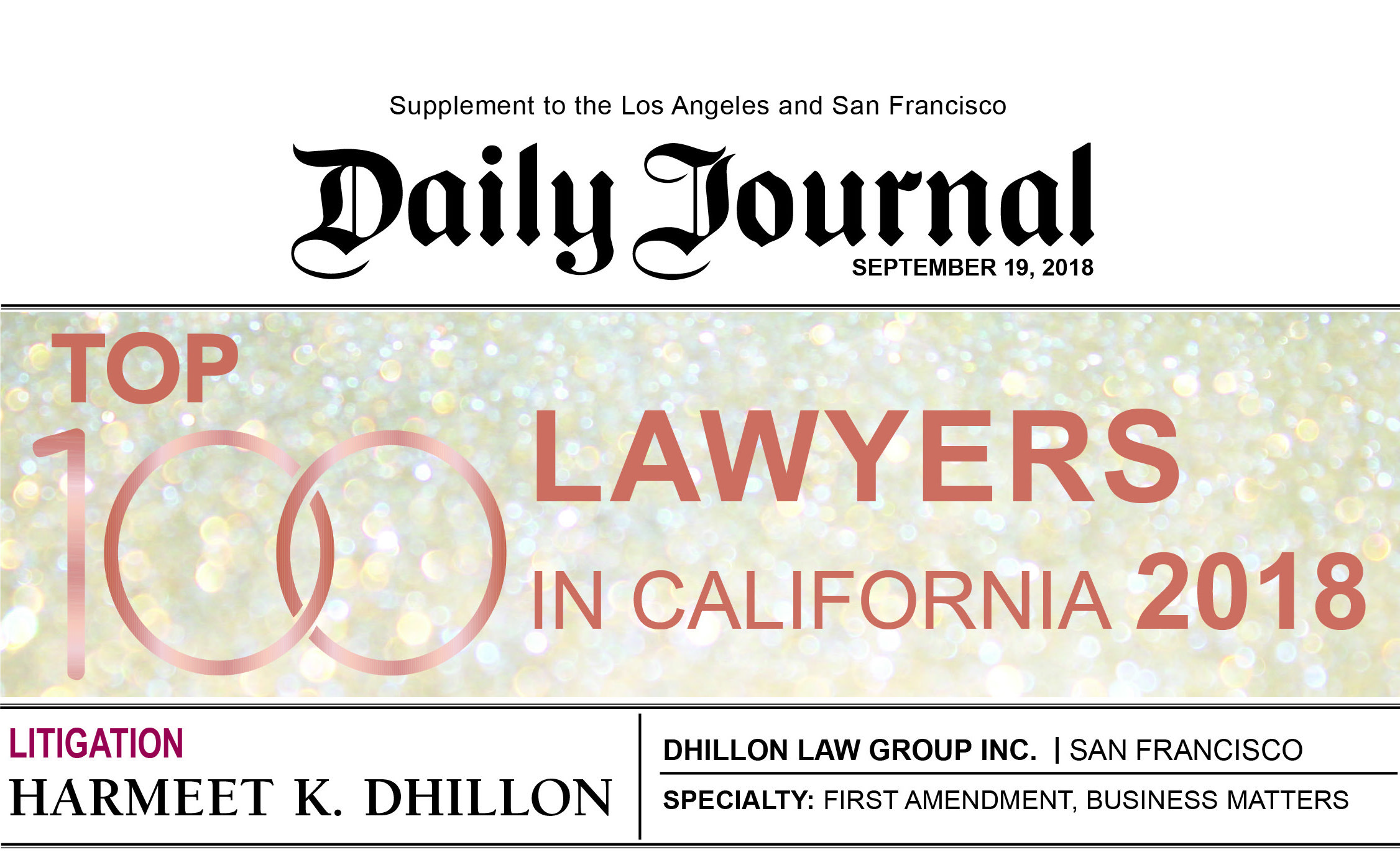 Daily Journal 2018 Top 100 Lawyers California Harmeet Dhillon