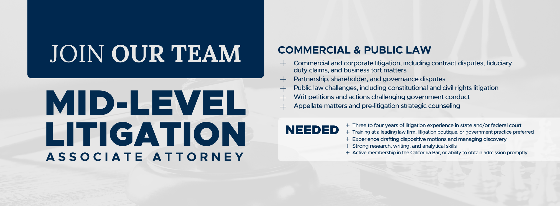 Careers - Mid-Level Litigation Associate Attorney - COMMERCIAL & PUBLIC LAW