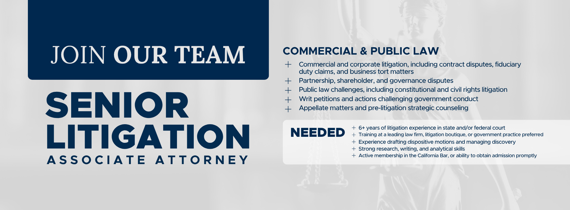 Careers - Senior Litigation Associate Attorney - COMMERCIAL & PUBLIC LAW