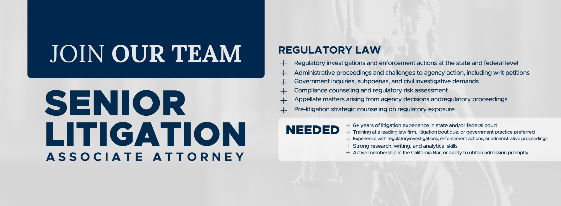 Careers - Senior Litigation Associate Attorney - REGULATORY LAW